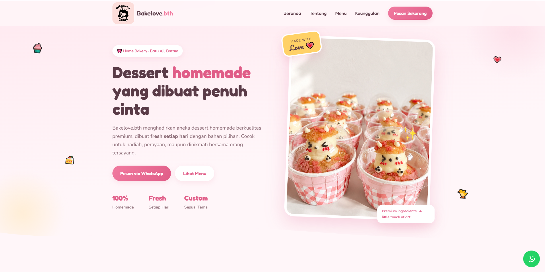 Website FnB BakeLove.bth — portofolio Maerev Semarang